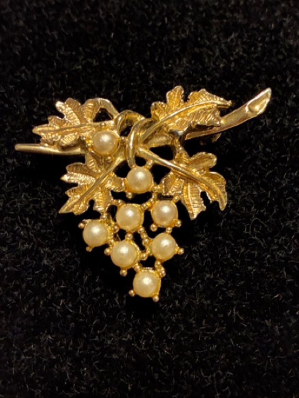 Gold-Tone Grape Cluster Pearl Brooch - Stamped EMMONS